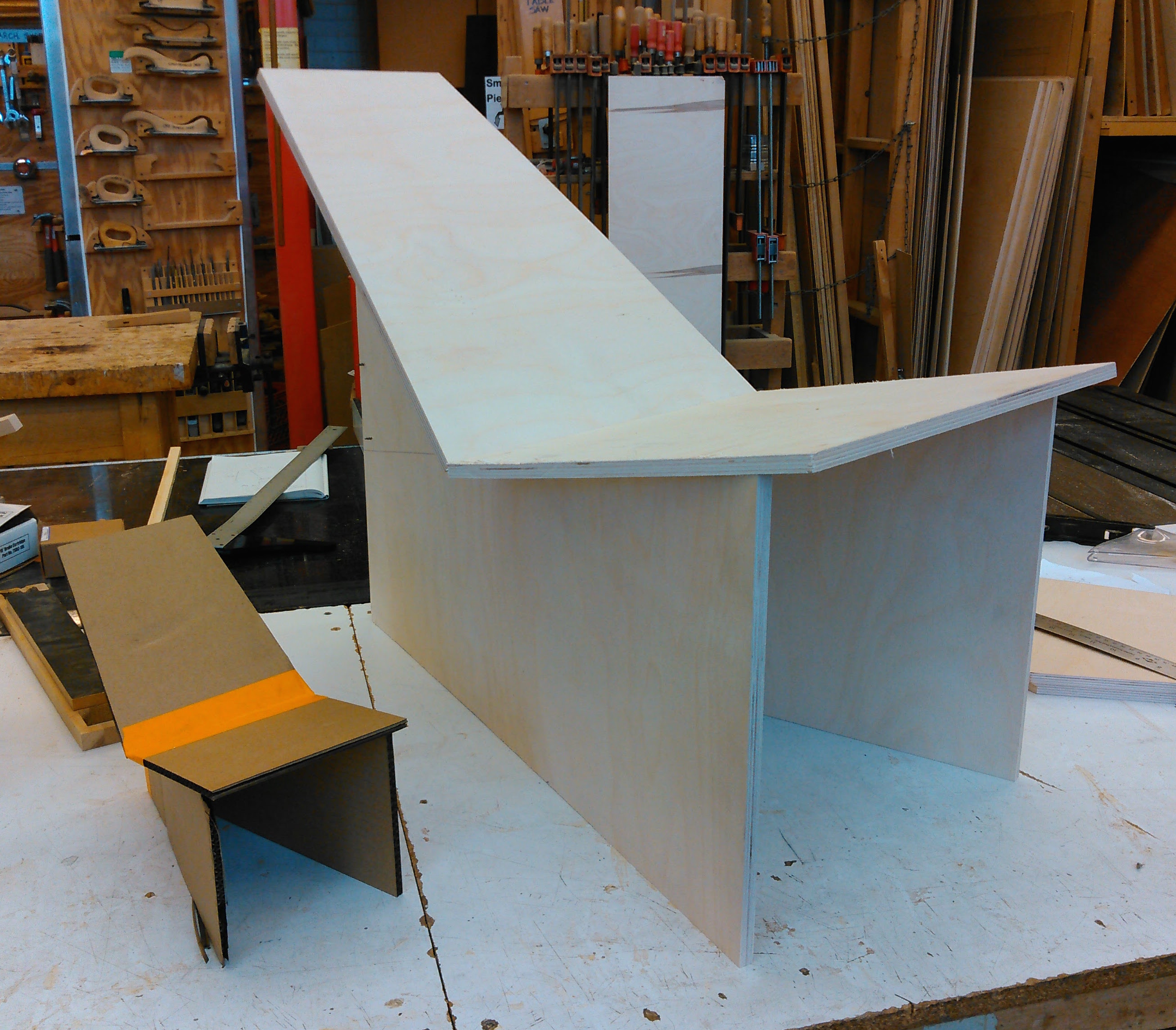 Cardboard scale model and fabricated chair